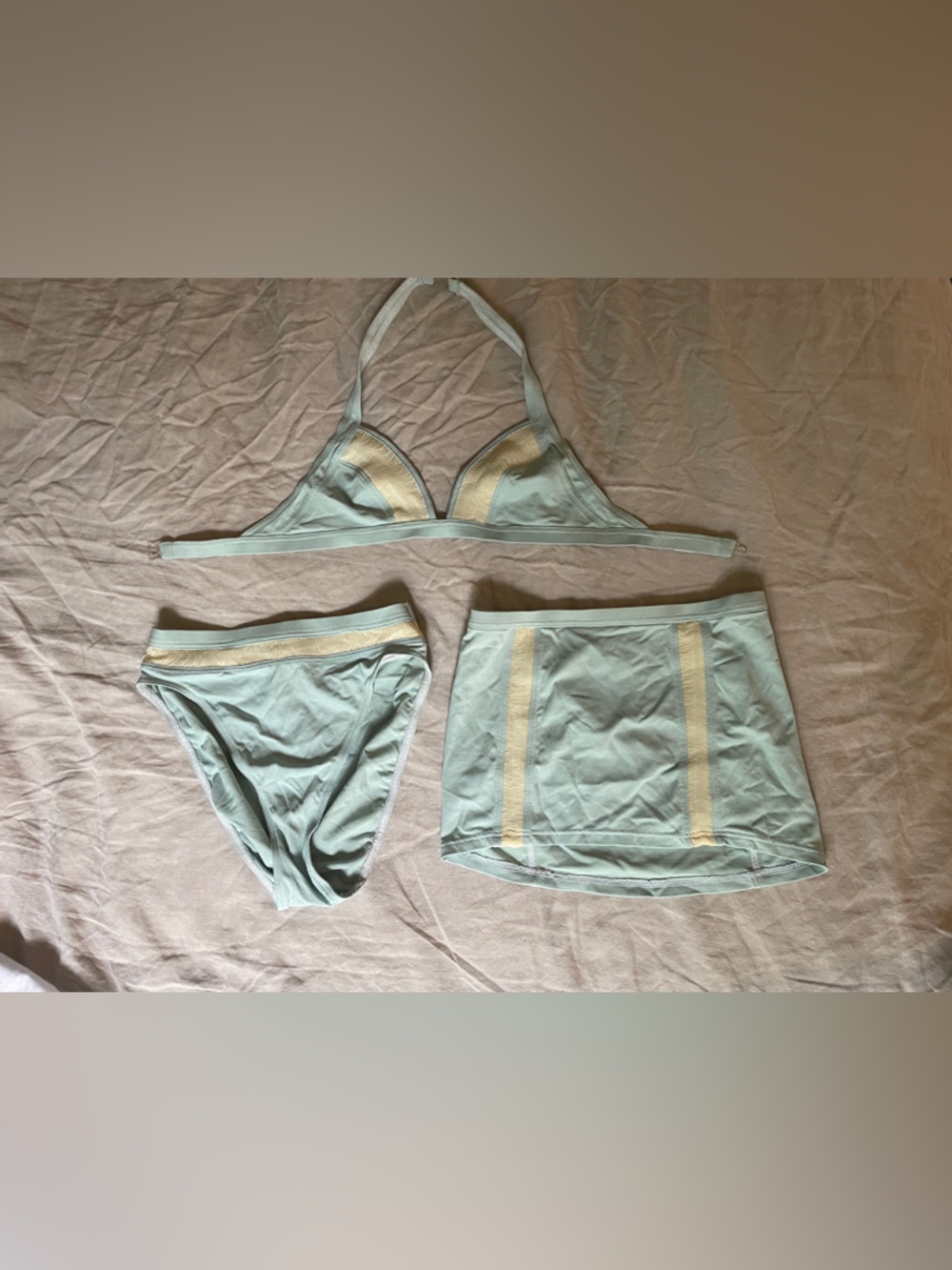 Vintage Light Blue Lace-Trim Bikini Set with Matching mini skirt bikini cover up